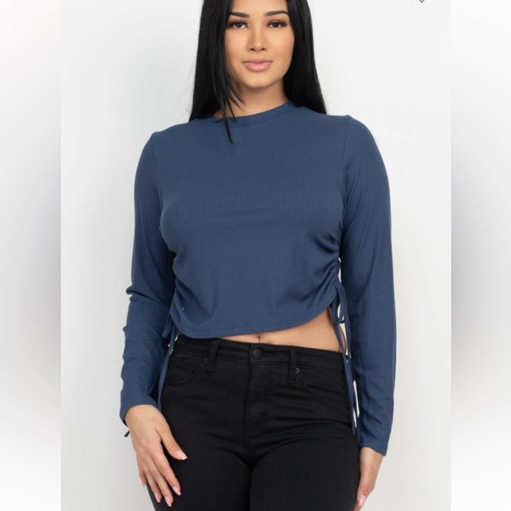 Navy Adjustable Ribbed Ruch Top